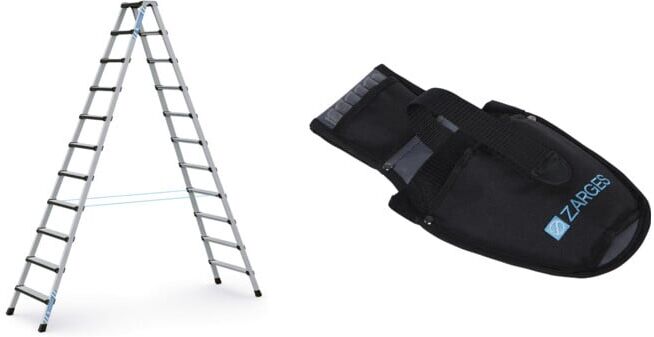 ZARGES Set Comfortstep B - LM-Stufen-Stehleiter + Werkzeugtasche für Akkuschrauber