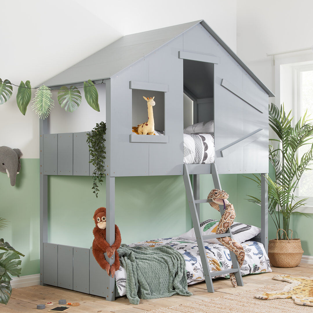 Harriet Bee Clancey Adventure Bunk Bed House - Grey Grey Single (3')