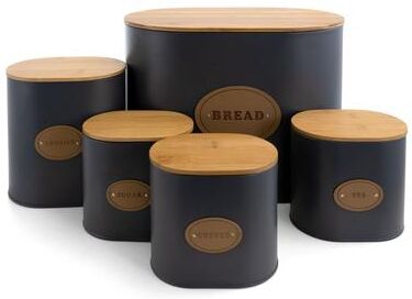 MegaChef Kitchen Food Storage 5Pc Canister Set Grey with Bamboo Lids