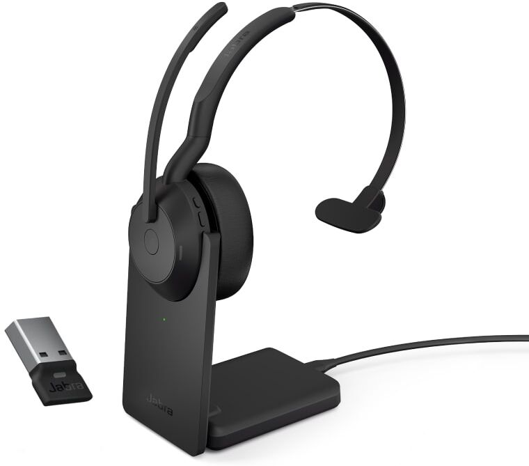 Jabra GN Jabra Evolve2 55 Mono UC + Dongle USB-A Link380 & Socle Casque UC mono sans-fil pour PC et mobile avec Dongle USB-A Link380 et socle de charge.