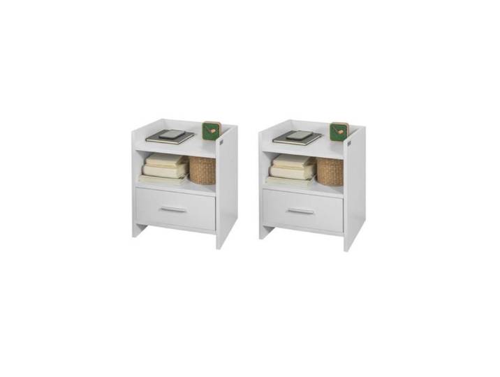 SoBuy Lot de 2 Tables de Chevet avec Tiroir et Étagère Ouverte Table de Nuit Minimaliste Blanche 38x35x45cm