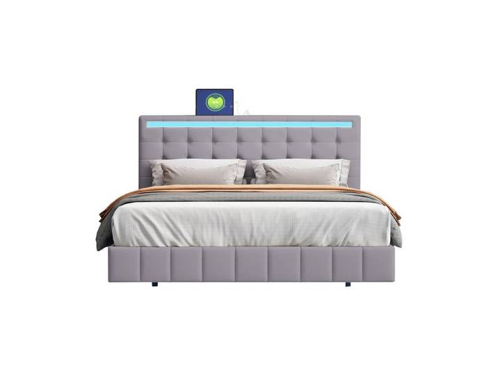 REDOM Polsterbett Polsterbett, Doppelbett, Gästebett (gepolsterter Schwebebettrahmen mit LED-Leuchten und Kopfteildesign), Ohne Matratze