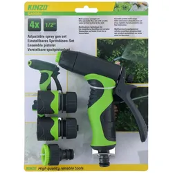 Kinzo - Zavlažovací Set für zahradu, stříkací pistole s regulací průtoku plus 1/2" spojky (4 Stk.)