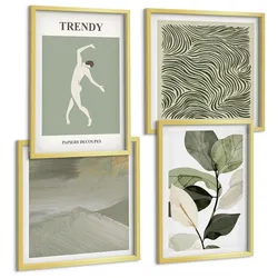 BILDER SET 4er Set - 50x50 cm & 40x60 cm Goldrahmen - Abstrakte Pflanzenmuster