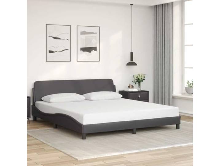 Kunstleder Bettgestell mit Kopfteil stabil Stützbeine Sperrholzlatten Dover Bettgestell Dover Grau 180x200 cm Kunstleder Bett mit Kopfteil und Lattenrost Stabiles Metallbett