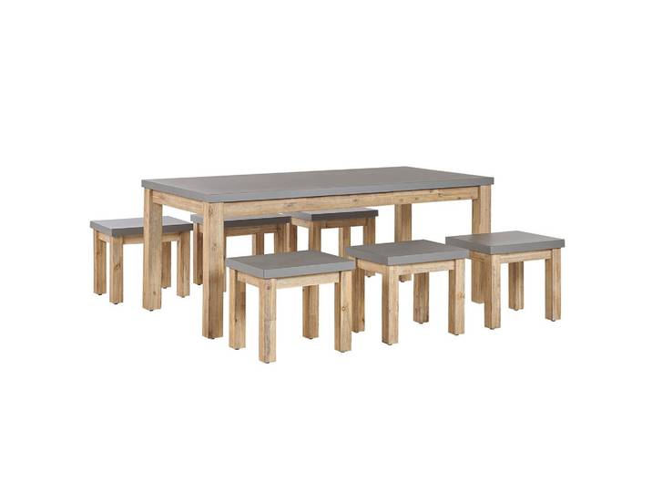 GARTENMÖBEL-SET 6-Sitzer Beton/Akazienholz grau Ostuni