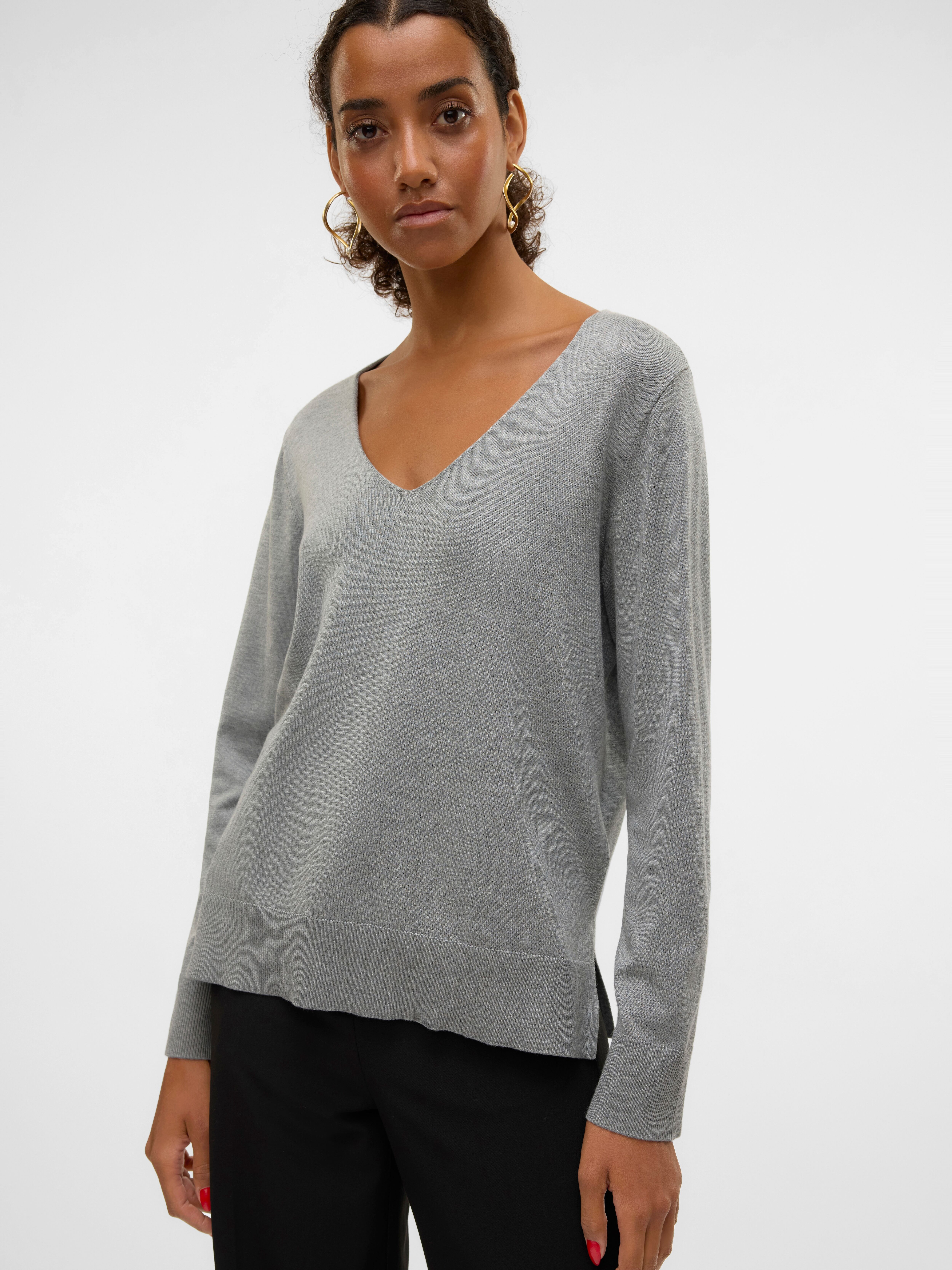Strickpullover VERO MODA "VMSILJE LS V-NECK PULLOVER GA NOOS", Damen, Gr. XS, schwarz, Strick, Obermaterial: 77% Viskose, 23% Polyester, unifarben, loose fit normal, V-Ausschnitt, Pullover Strickpullover schwarz XS