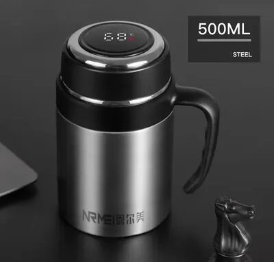 All Categories Goods Premium Stainless Steel Digital Display Thermos Cup With Tea Infuser, Portable Vacuum Flask Handgrip Mug silver 500ml