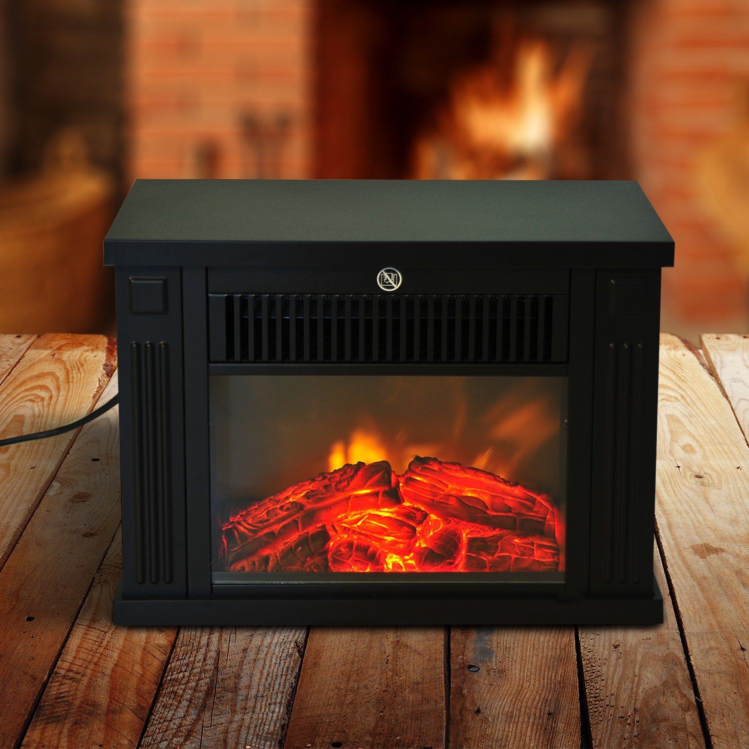 Homcom Camino Elettrico da Tavolo con Effetto Fiamma, Caminetto con Potenza Regolabile 600/1200W, Copertura 10-15m², Nero Aosom