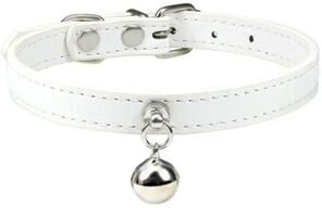Uplift Essentials Colorful Adjustable Leather Pet Collar With Metallic Safety Bell white m