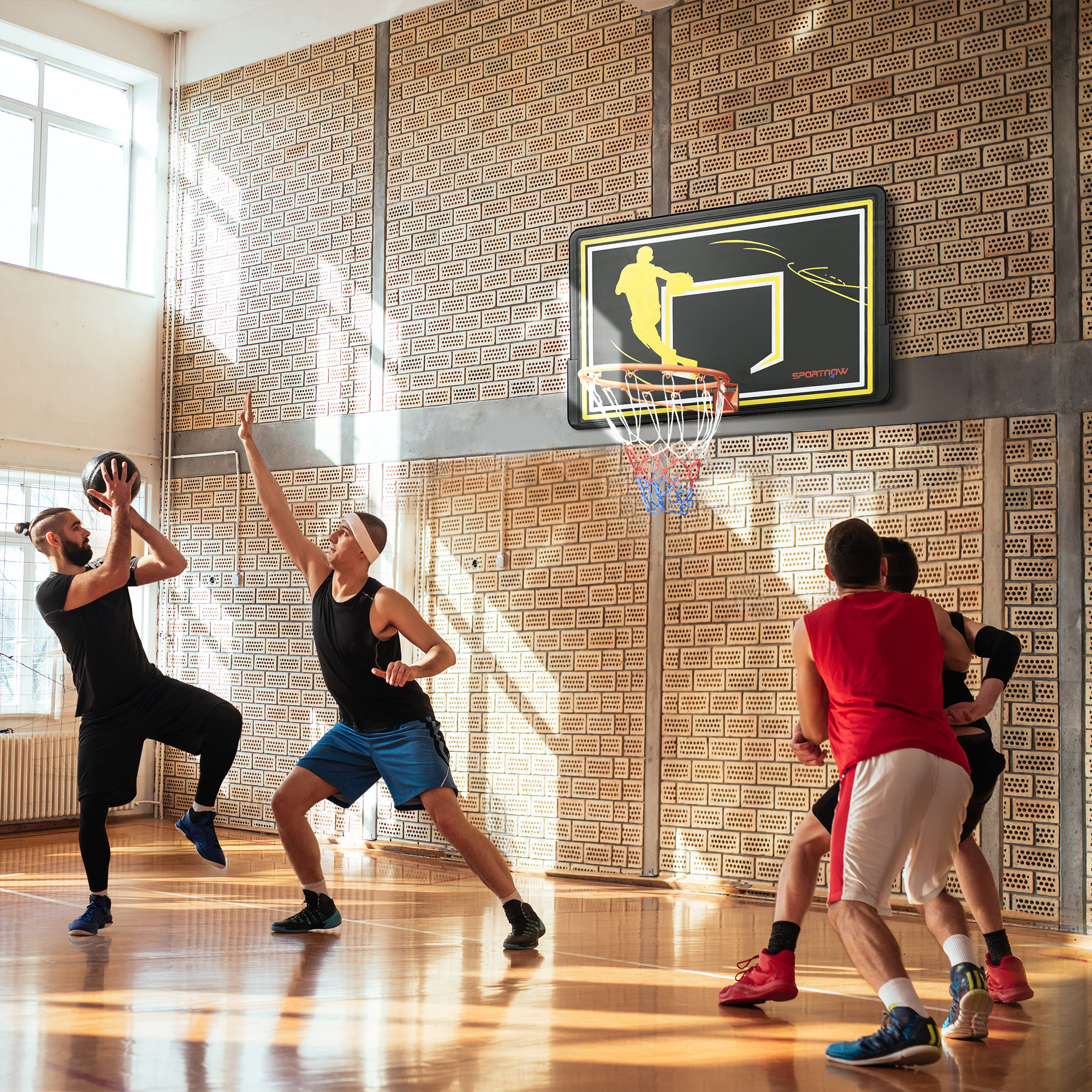 Sportnow Canestro Basket per Bambini e Adulti da Indoor e Outdoor in Acciaio e PE, 110x90x70 cm, Nero e Giallo