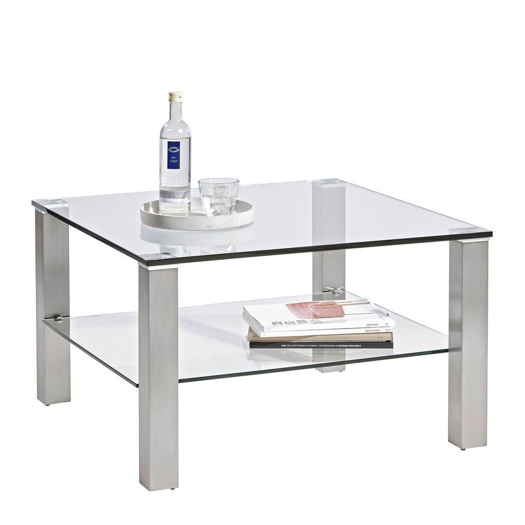 Novel Couchtisch, Klar, Silber, Metall, Glas, quadratisch, eckig, 75x43x75 cm, Wohnzimmer, Wohnzimmertische, Couchtische, Couchtische Glas