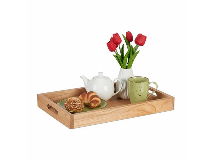 Relaxdays Serviertablett aus Walnussholz & MDF