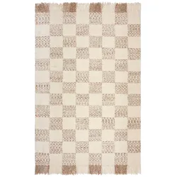 KADIMA DESIGN Teppich Schachbrettmuster Bouclé-Flor mit Quasten Beige-Natur | 120x170cm