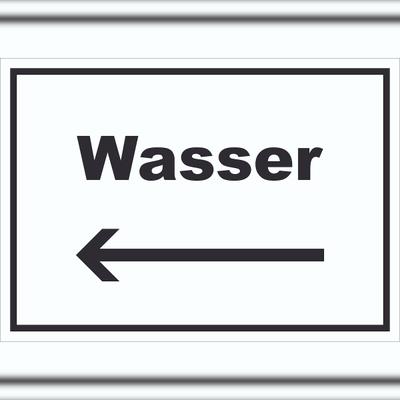HB-Druck Wasser Schild mit Text und Richtungspfeil links Anschluss waagerecht A3 (297x420mm)