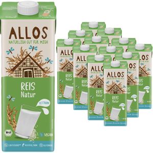 Allos Reisdrink Natur, BIO, ohne Zuckerzusatz, je 1 Liter, 12 Stück