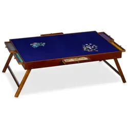 Relaxdays Puzzletisch mit 6 Schubladen Braun,Creme,Dunkelblau