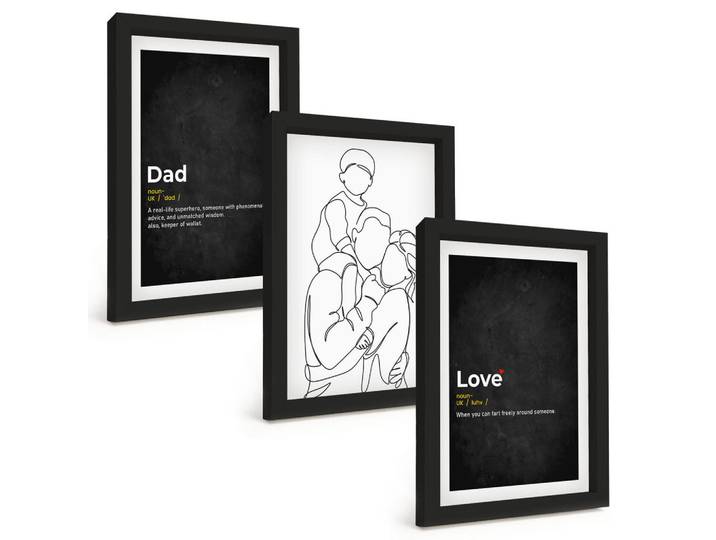 Tulup Bilder SET 3er Set - 20x30 cm Schwarzer Rahmen - Familiengeschichte, Kunst, Liebe, Vaterschaft, Kunststoff, Rechteckig, 20x30 cm, Fotografie, Bilder & Rahmen, Bilder