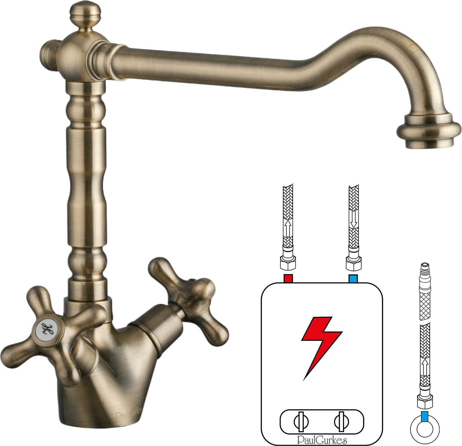 PaulGurkes Niederdruck Retro Küchenarmatur Wasserhahn Antik Messing Bronze