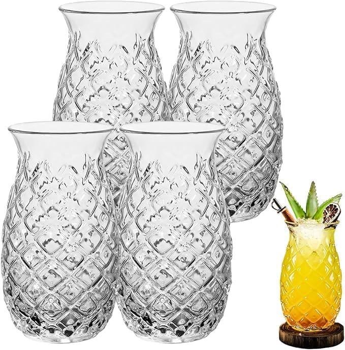 Dripio Set van 4 Ananas Cocktailglazen, 480 ml, Kristalglas