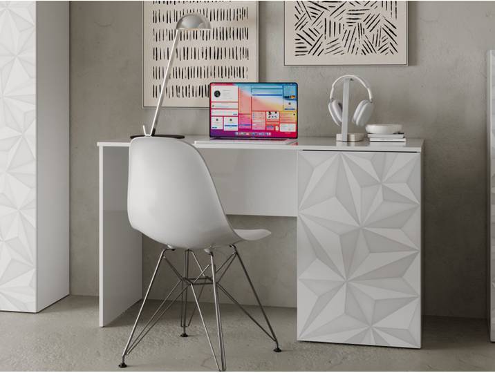 Bureau 1 porte Prisme blanc brillant - Basika