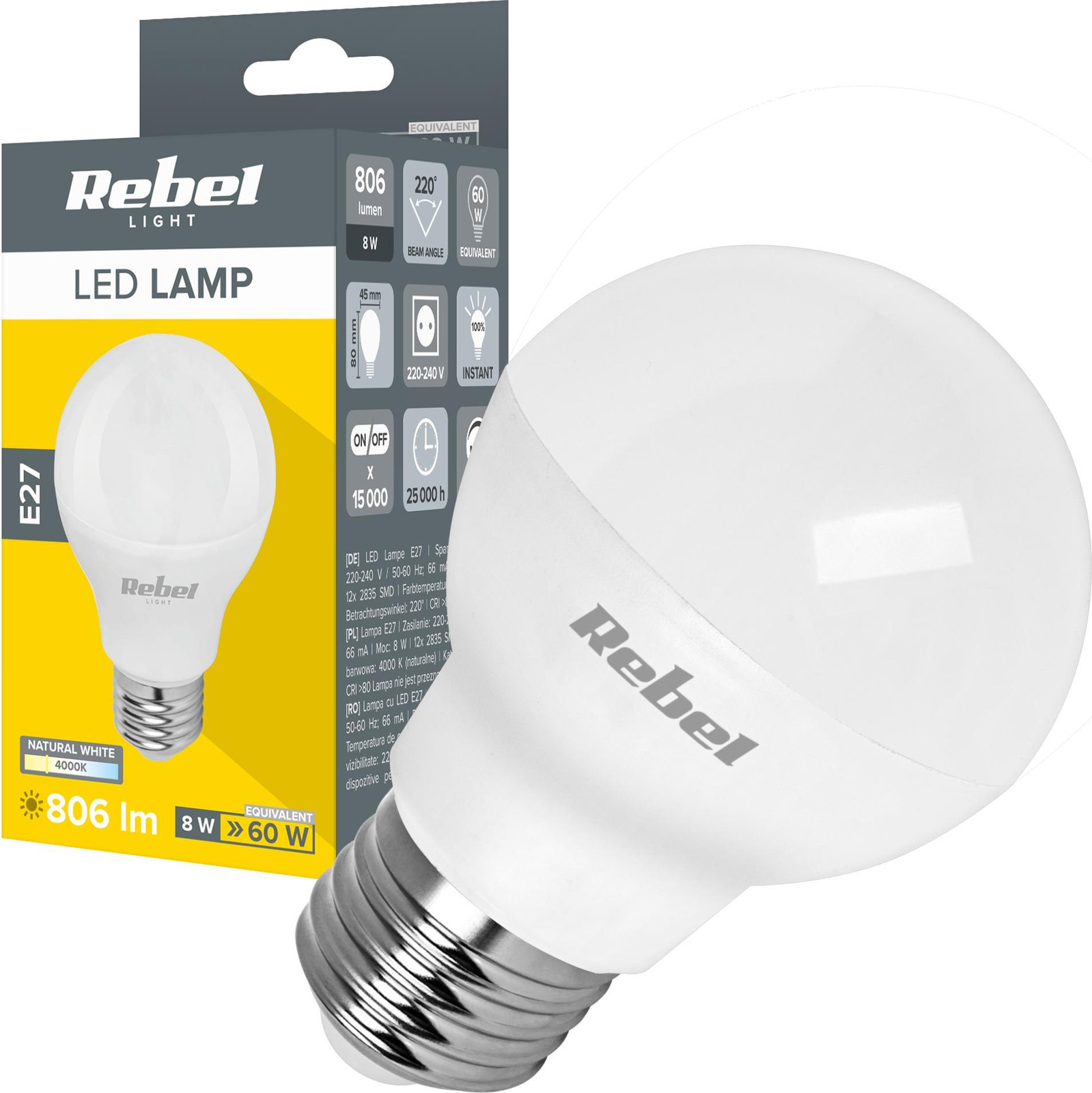 Rebel LED-lamp G45 E27 fitting 8W 806 lumen 4000K