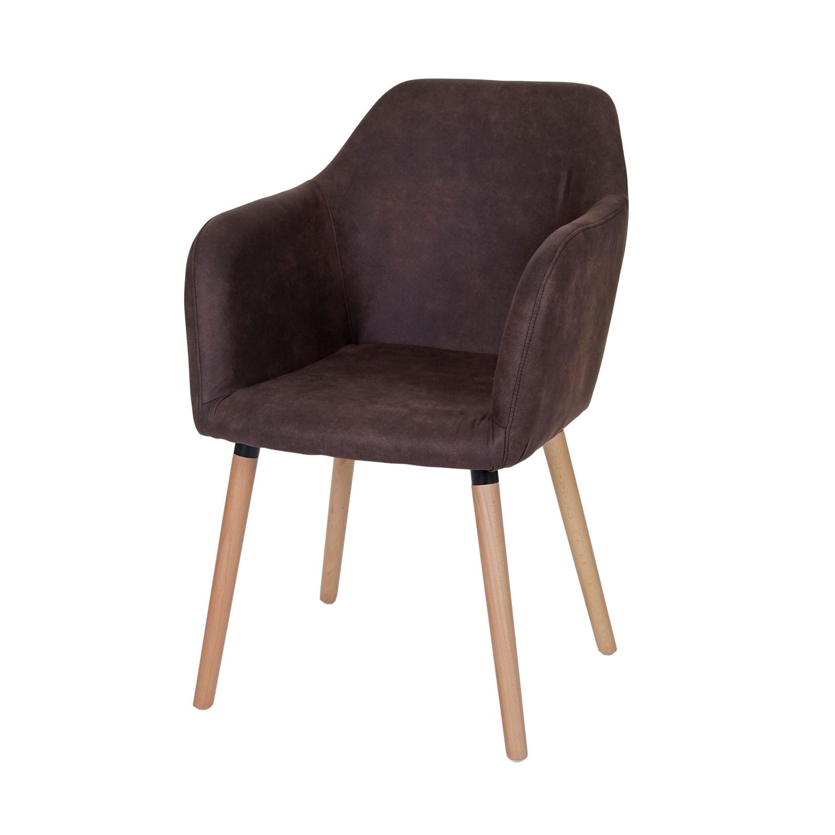 Esszimmerstuhl Vaasa T381, Stuhl Küchenstuhl, Retro 50er Jahre Design ~ Textil, vintage dunkelbraun, helle Beine