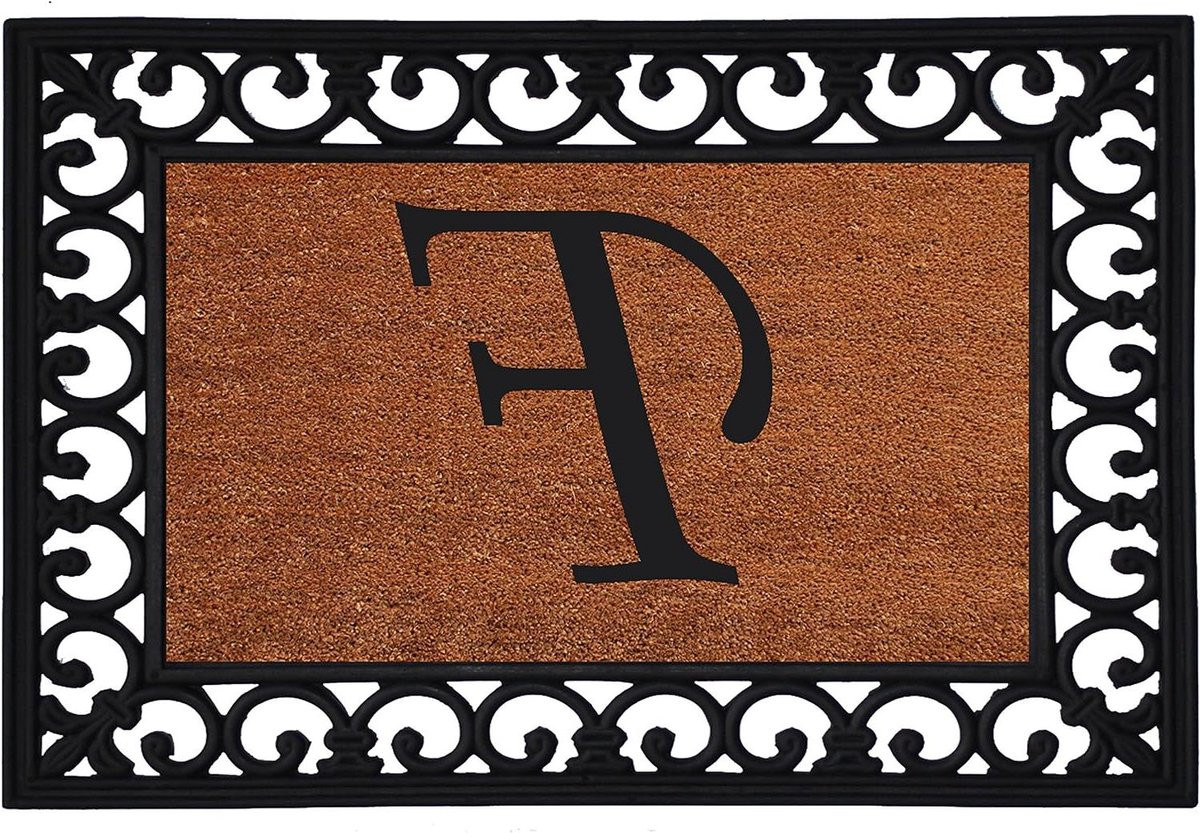 Deurmat Monogram F - Kokos entree mat met zwaar rubberen inzetstuk