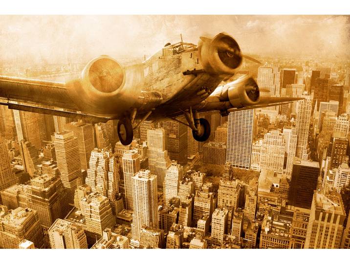 Fototapete PAPERMOON Old Plane above Manhattan , bunt, B:3m L:2,23m, Vlies, Tapeten, Fototapete