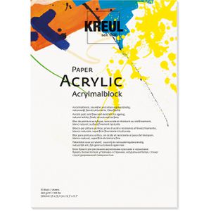 Kreul Acrylmalblock 69041, Paper Acrylic, A4, 260g/m², weiß, vierseitig geleimt, 10 Blatt