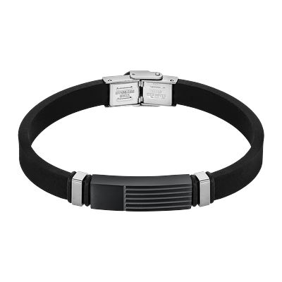 Armband LOTUS "Temptation Game", schwarz (schwarz, edelstahlfarben), Armbänder, Herren, 21cm, Edelstahl Kautschuk Leder, Edelstahl, Kautschuk, Leder, Armband