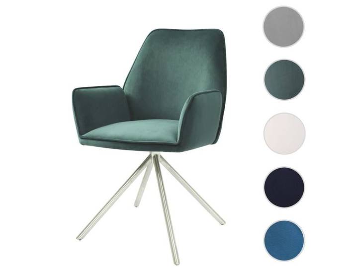 MCW Chaise de salle à manger MCW-G67 pivotante velours vert inox