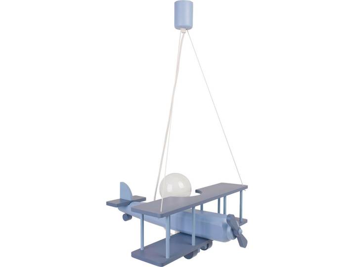 Kinderhängeleuchte Flugzeug, Blau, Holz, Kiefer, 45x75x42 cm, Lampen & Leuchten, Innenbeleuchtung, Kinderzimmerlampen, Kinderhängeleuchten