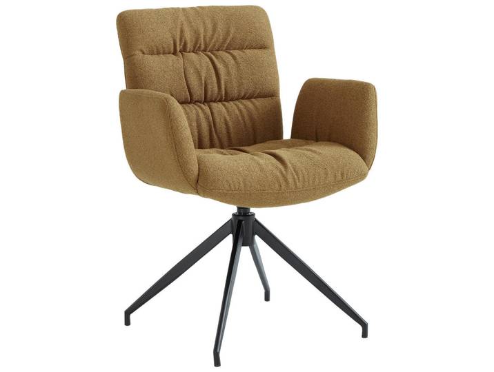 Dieter Knoll Armlehnstuhl, Schwarz, Karamell, Metall, Drehkreuz, 62x86x65 cm, Sitzfläche 360° drehbar, Esszimmer, Stühle, Esszimmerstühle, Armlehnenstühle