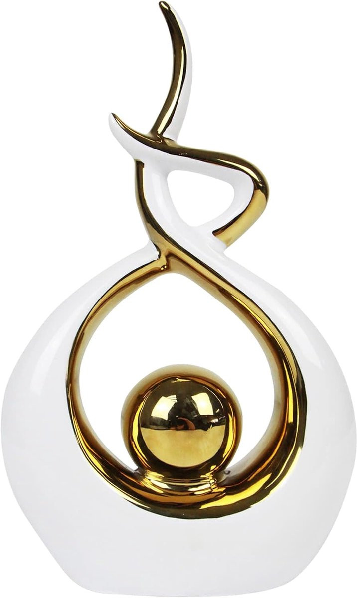 Keramisch Beeld Abstract Kunstobject Wit Goud voor Woonkamer Decoratie