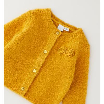 Cardigan IDO "BABY GIRL KNITWEAR", Mädchen, Gr. 58, gelb (mustard), 77% Polyester, 22% Polyamid, 1% Elastan, Strickjacken