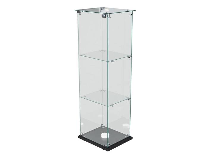 Shopentra Vitrine mit Led, abschließbar & schwarzem Sockel, 123,3x39,8x35cm, Schwarz, Glas, 35x123.3x39.8 cm, Esszimmer, Vitrinen, Vitrinenschränke