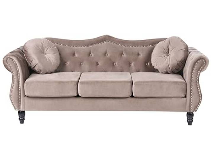 Beliani 3-Sitzer Sofa Samt Taupe gepolstert gesteppt mit Kissen luxuriös Chesterfield Stil Skien