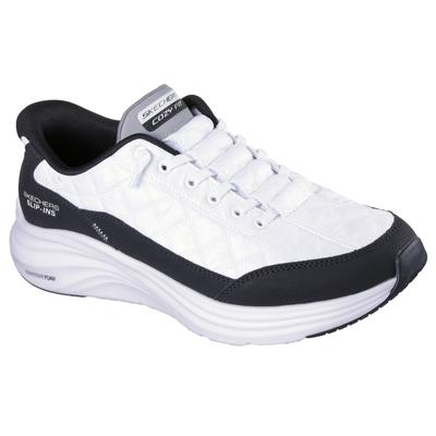 Slip-On Sneaker SKECHERS "CONTOUR FOAM", Herren, Gr. 45, weiß, schwarz, Leder, Lederimitat, Textil, Schuhe, Slipper, Schnürschuh in veganer Verarbeitung, Cozy Fit™-Komfort