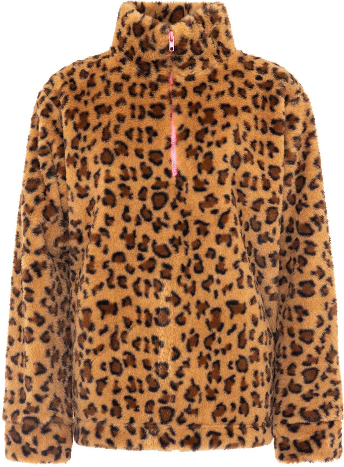 Troyer ZWILLINGSHERZ "Fake Fur Troyer Cozy Leo", Damen, Gr. XL, braun, Obermaterial: 100% Polyester, Pullover Troyer, mit Stehkragen, Reissverschluss, flauschiges Material, Leo-Allover braun XL