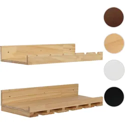 2er-Set Weinregal HWC-P22, Glas-/Flaschenhalter Wandbar für 6 Flaschen/15 Gläser Holz FSC®-zertifiziert 61x28cm ~ natur