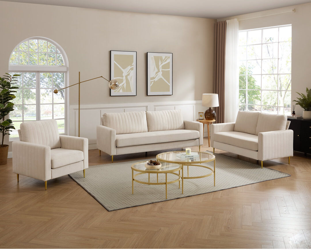 Fairmont Park Marienville 3 - Piece Velvet Living Room Set Beige 3