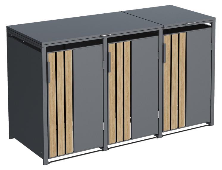 Mülltonnenbox Mülltonnenverkleidung 3 Tonnen Müllbox Müll Aufbewahrung Holzdekor