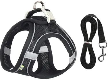 Discount Dollar Deals Adjustable Puppy Harness Set, Dog Accessories, French Bulldog, Chihuahua, Pet Leash, Dog Collar, Cat Harness Vest black m