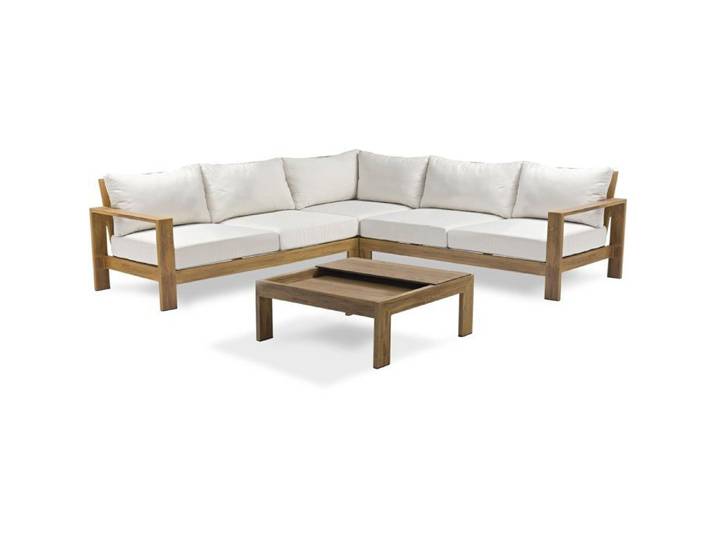 Salon de jardin d'angle - Marron - Aluminium effet bois - 5 places - Majorque