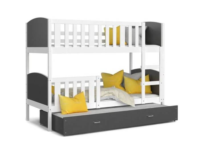 Lit Superposé 3 Places Tomy 90x190 gigogne + matelas Blanc - gris