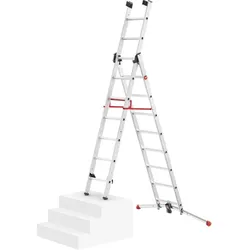 Hailo, Leiter + Gerüst, S100 ProfiLOT, Aluminium Kombileiter 3-teilig, 2x9 + 1x8  Sprossen (Stehleiter, 582 cm)