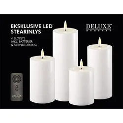 Deluxe Homeart Geschenkbox LED Blockkerzen Set mit Fernbedienung, 4 Kerzen + Fernbedienung, weiß