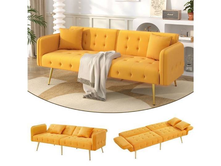 Canapé Convertible - SENVIRO - 3 Places Canapé lit Pliable - 2 en 1- velours jaune 215x81cm