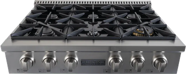 Proline Range Hoods "Proline PLST 36G — 36"" Gas Rangetop   6-Burner, 20,000 BTU"